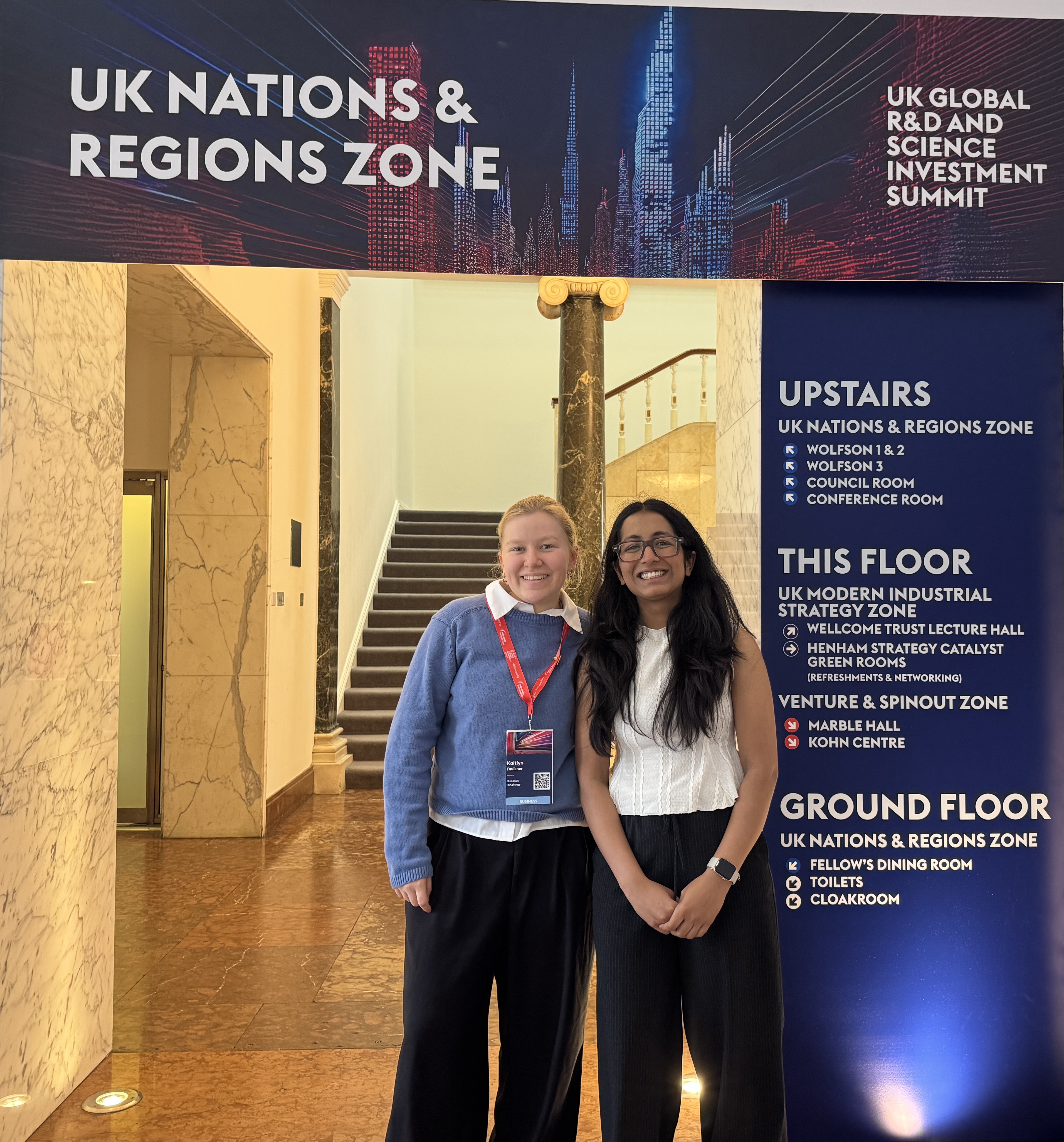 Kaitlyn and Midhushi at the UK Global R&D and Science Investment Summit